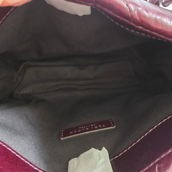 Tory Burch Small Kira Diamond Quilt Distressed Leather Crossbody Bag DarkCarmine - Picture 6 of 8